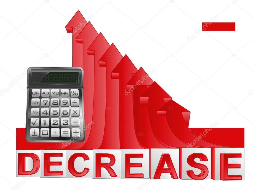 business calculator with red descending arrow graph vector