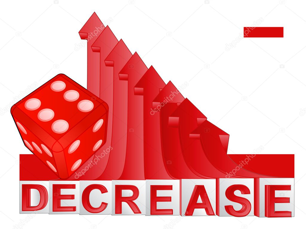 red lucky dice with red descending arrow graph vector