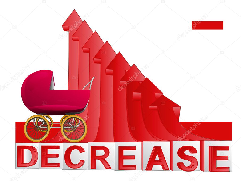 baby pushchair with red descending arrow graph vector