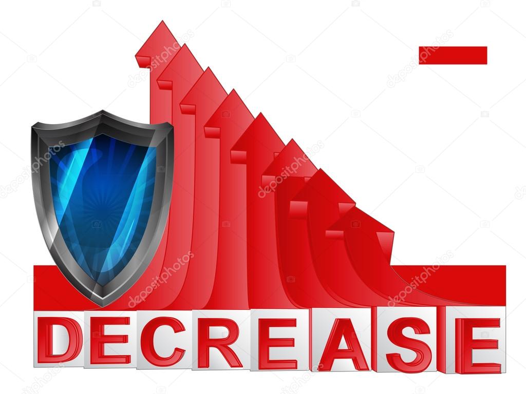 security shield with red descending arrow graph vector