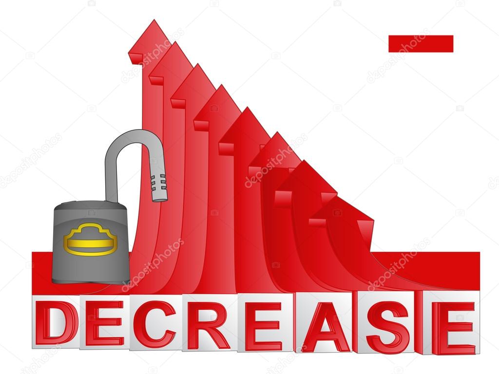 opened padlock with red descending arrow graph vector