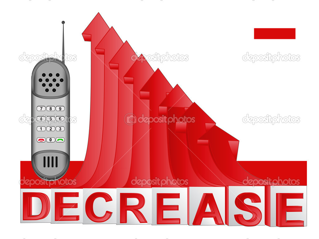 telephone communication with red descending arrow graph vector