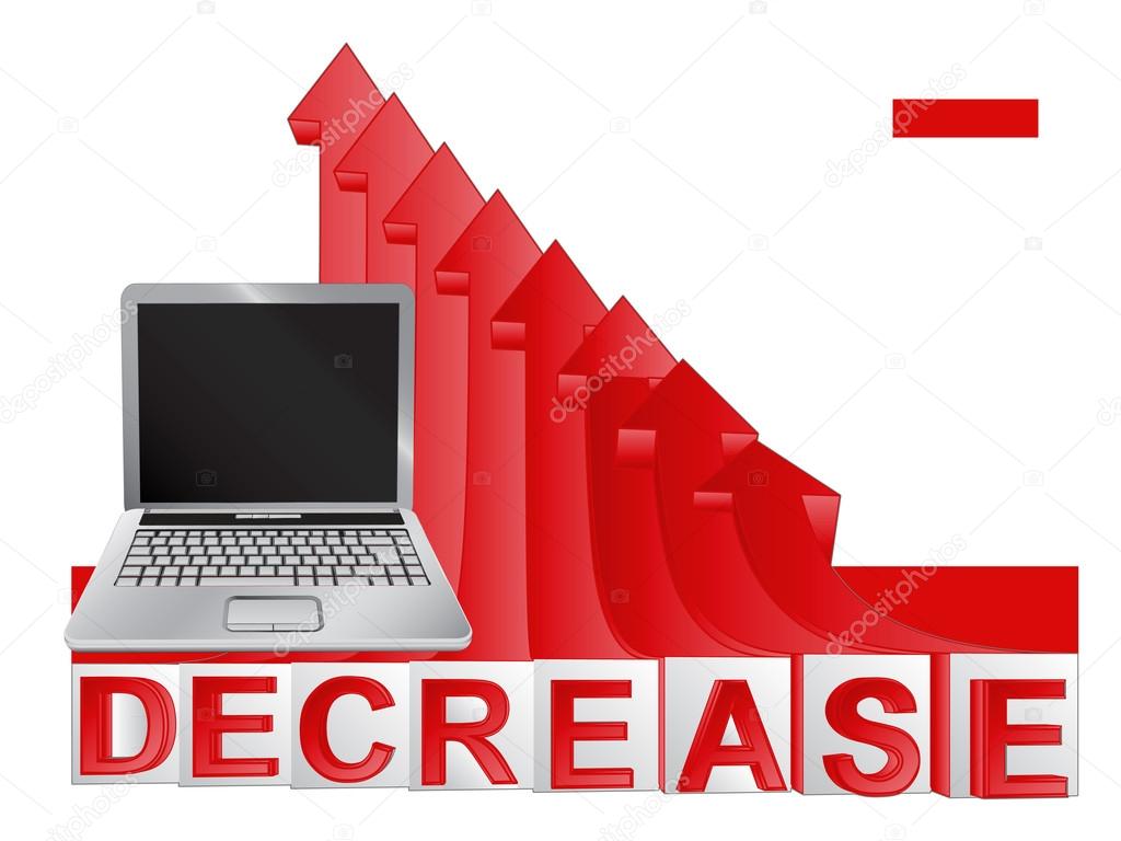 new laptop with red descending arrow graph vector