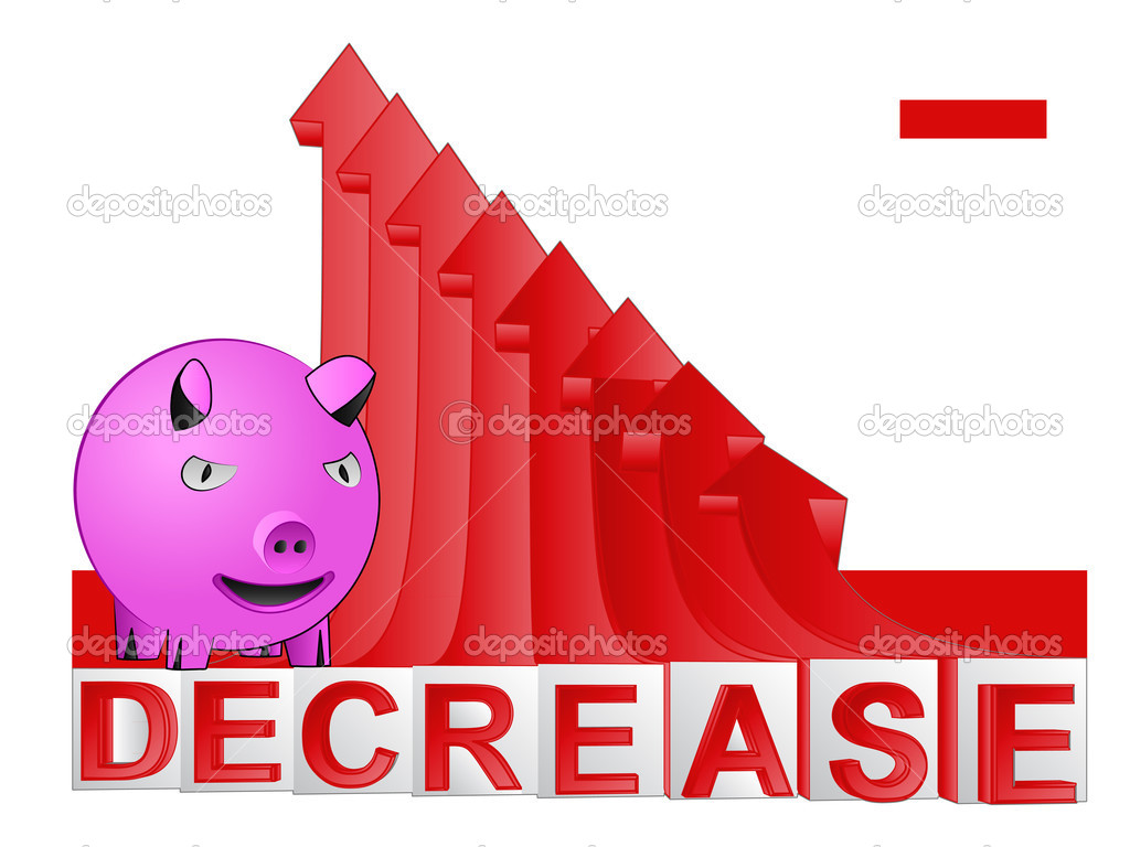 happy pig with red descending arrow graph vector