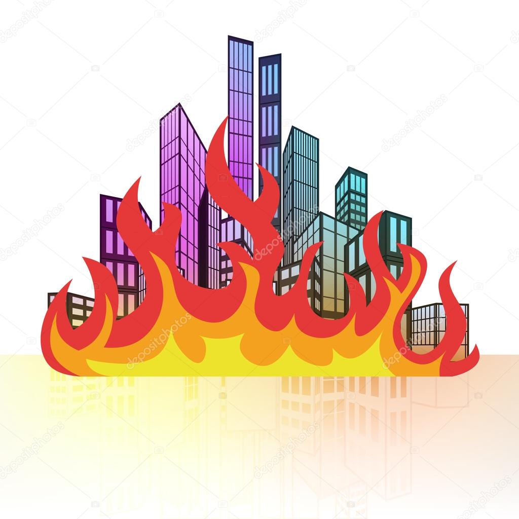Blaze fire in colorful cityscape