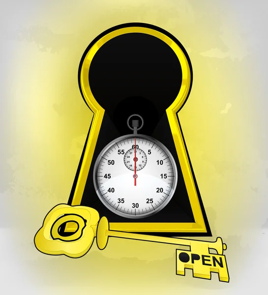 Keyhole entrée dorée avec chronomètre à l'intérieur — Image vectorielle