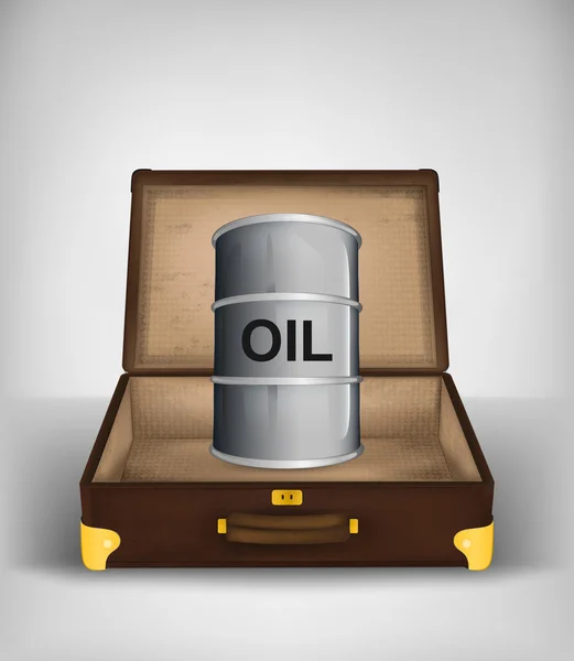 Baril de pétrole dans une valise de voyage ouverte — Image vectorielle