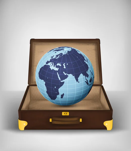 Europe voyageant avec une valise ouverte — Image vectorielle
