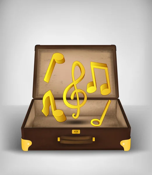 Musique de vacances en valise de voyage ouverte — Image vectorielle