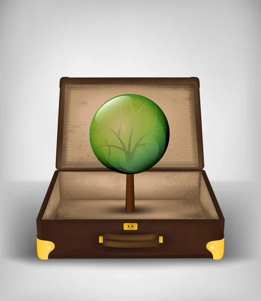 Arbre à feuilles dans une valise ouverte — Image vectorielle