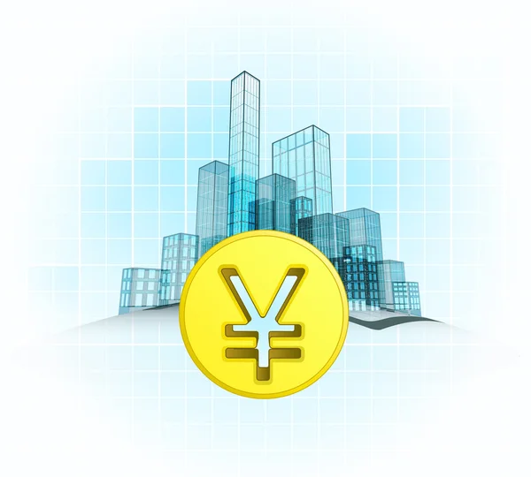 Yuan coin wealth of modern office city — Stock Vector