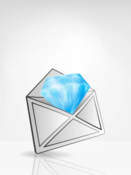 Diamante azul en sobre — Vector de stock