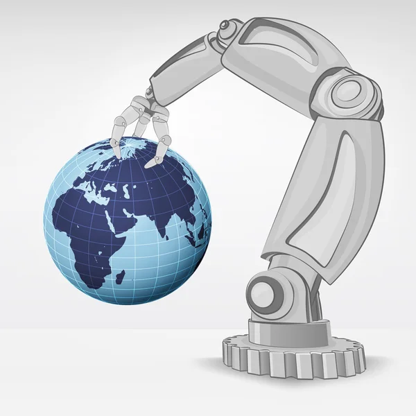 África globo terrestre segurar por mão robótica automatizada — Vetor de Stock
