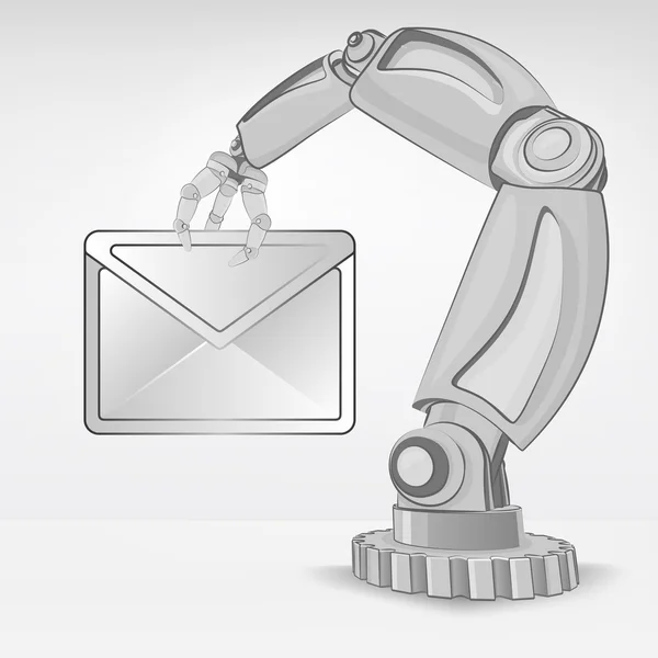 E-mail mensagem segurar por mão robótica automatizada — Vetor de Stock