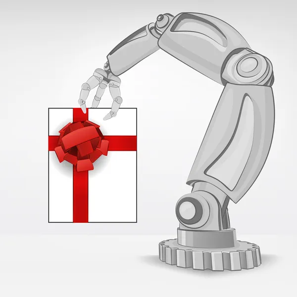 Gift surprise hold by automated robotic hand — Stock Vector