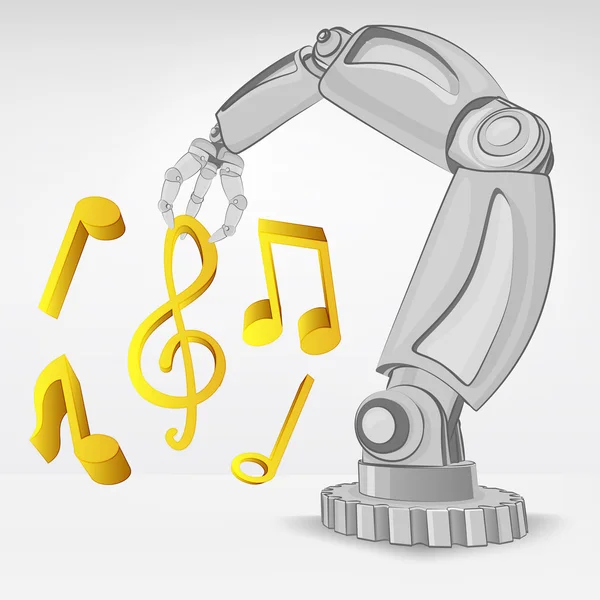 Modern music creating by automated robotic hand — Stock Vector