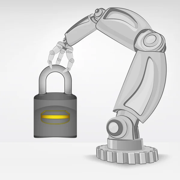 自動ロボットの手で保持するセキュリティ南京錠 — ストックベクタ