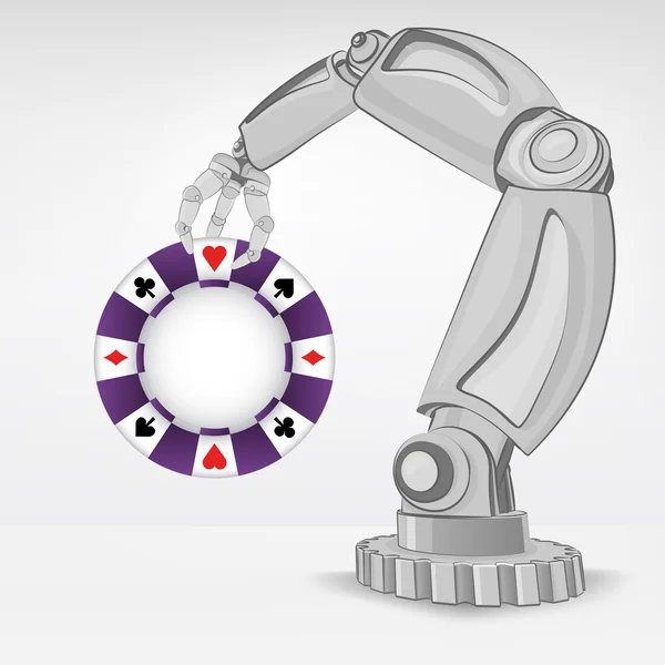 扑克筹码握住自动化机器人手 — 图库矢量图片