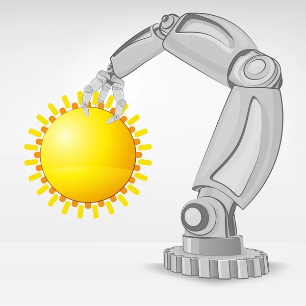 Summer sun hold by automated robotic hand — Stock Vector