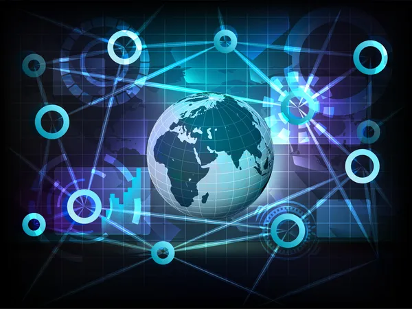 Globo terrestre europeo en red de transferencia de mundo empresarial — Vector de stock