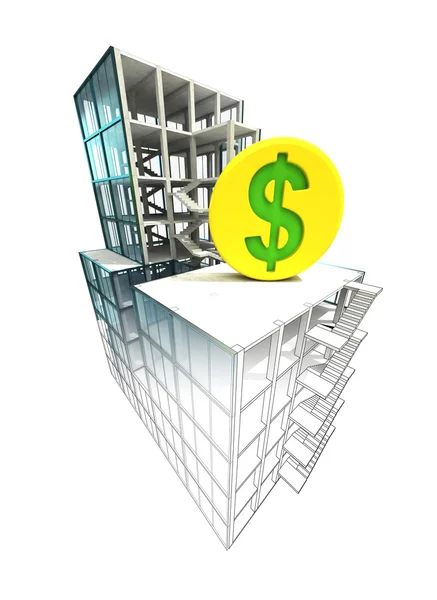 Dollar winst concept van architectonische Bouwtekening afwerking — Stockfoto