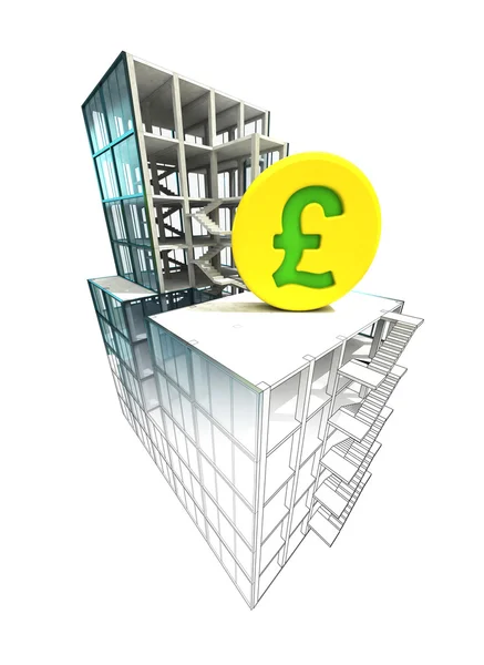 Pound earnings concept of architectural building plan finishing — Stock Photo, Image