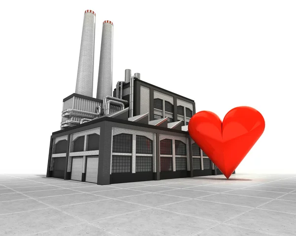 Liefde hart als industriële fabriek productie concept — Stockfoto