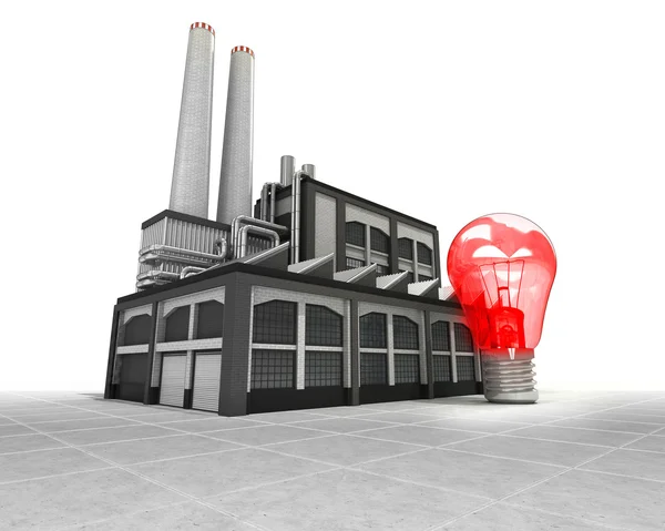 Lampadina rossa come concetto di produzione industriale di fabbrica — Foto Stock