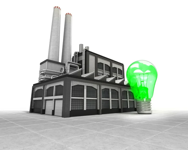 Groene gloeilamp als industriële fabriek productie concept — Stockfoto