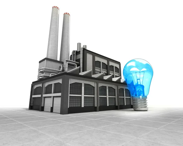 Lampadina blu come concetto di produzione industriale di fabbrica — Foto Stock