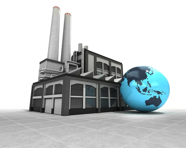 Aziatische earth globe en industriële fabriek productie concept — Stockfoto