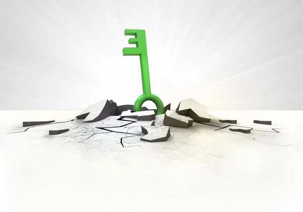 Golpe clave verde en el suelo con el concepto de llamarada — Foto de Stock