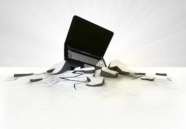 New laptop stuck into ground with flare concept — Stock Photo, Image