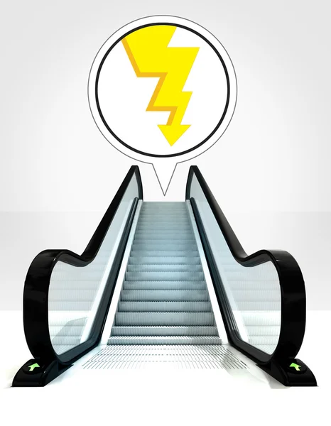 Thunderbolt in bubble above escalator leading to upwards concept — Stock Photo, Image