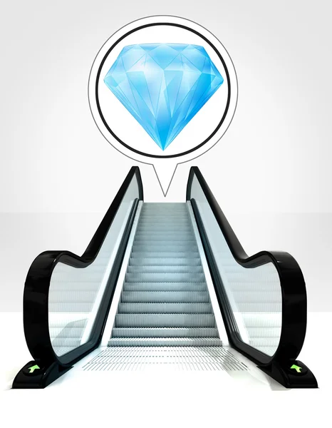 Diamant bleu dans la bulle au-dessus de l'escalator menant au concept vers le haut — Photo