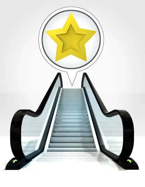 Golden star in bubble above escalator leading to upwards concept — Stock Photo, Image