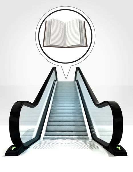 Livre ouvert en bulle au-dessus de l'escalator menant au concept ascendant — Photo