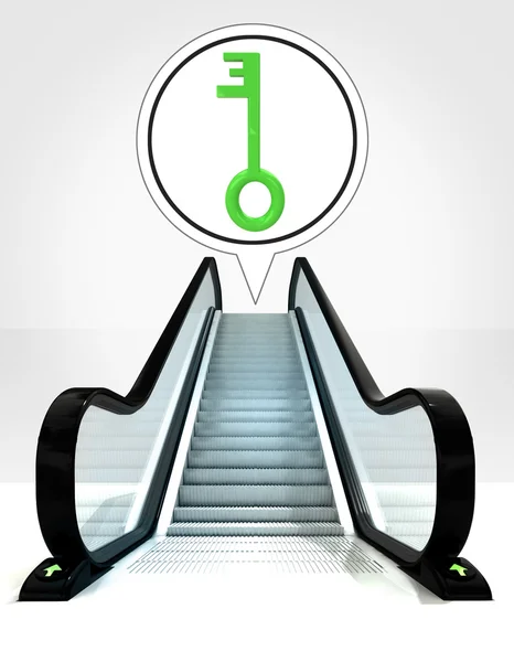 Kunci hijau dalam gelembung di atas eskalator menyebabkan konsep ke atas — Stok Foto