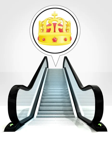 Royal crown in bubble above escalator leading to upwards concept — Stock Photo, Image