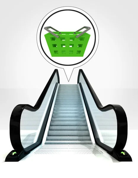 Trade basket in bubble above escalator leading to upwards concept — Stock Photo, Image