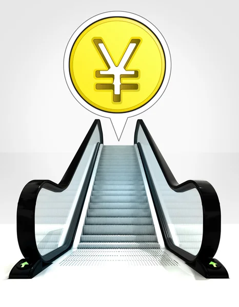 Yuan coin in bubble above escalator leading to upwards concept — Stock Photo, Image
