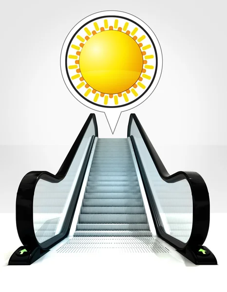 Golden sun in bubble above escalator leading to upwards concept — Stock Photo, Image