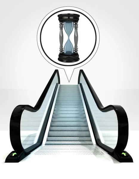 Hourglass in bubble above escalator leading to upwards concept — Stock Photo, Image