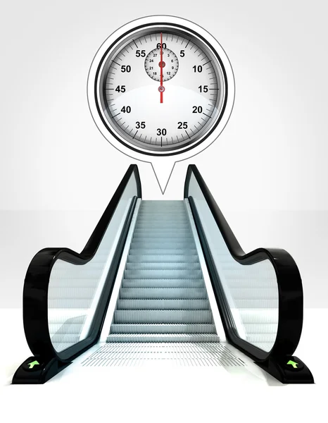 Kabarcık kavramı yukarı doğru giden yürüyen merdiven yukarıda, kronometre — Stok fotoğraf