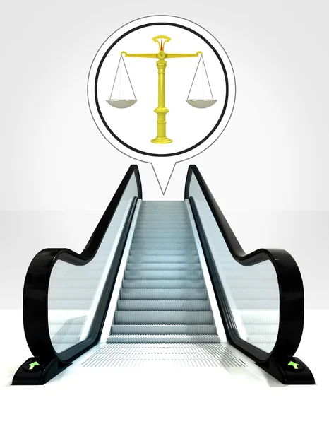 Justice weight in bubble above escalator leading to upwards concept — Stock Photo, Image
