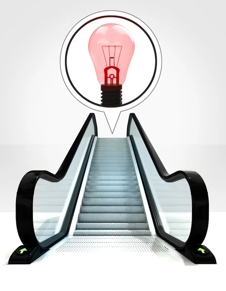 Red lightbulb in bubble above escalator leading to upwards concept — Stock Photo, Image