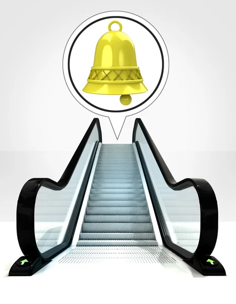 Cloche dorée dans la bulle au-dessus de l'escalator menant au concept ascendant — Photo