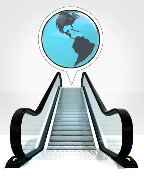 America earth globe in bubble above escalator leading to upwards concept — Stock Photo, Image