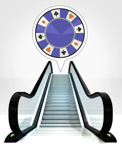 Poker chip in bubble above escalator leading to upwards concept — Stock Photo, Image