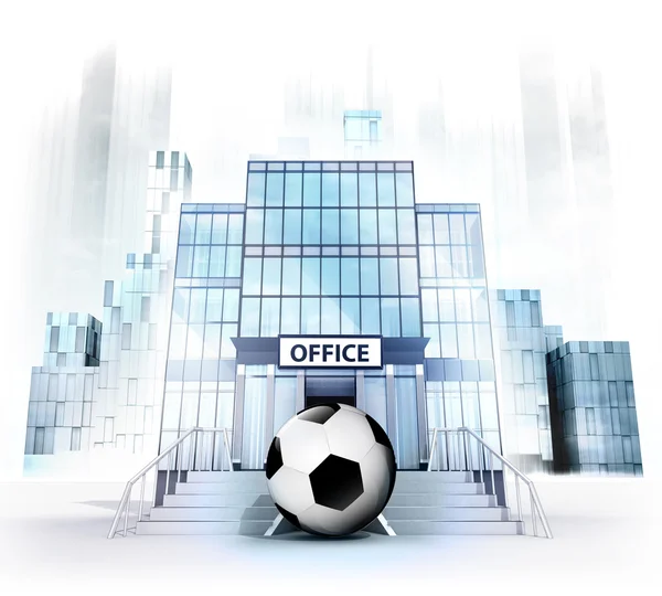 Football en face de l'immeuble de bureaux — Photo